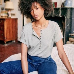 Sezane Button Robbie T-Shirt in Grey Melange